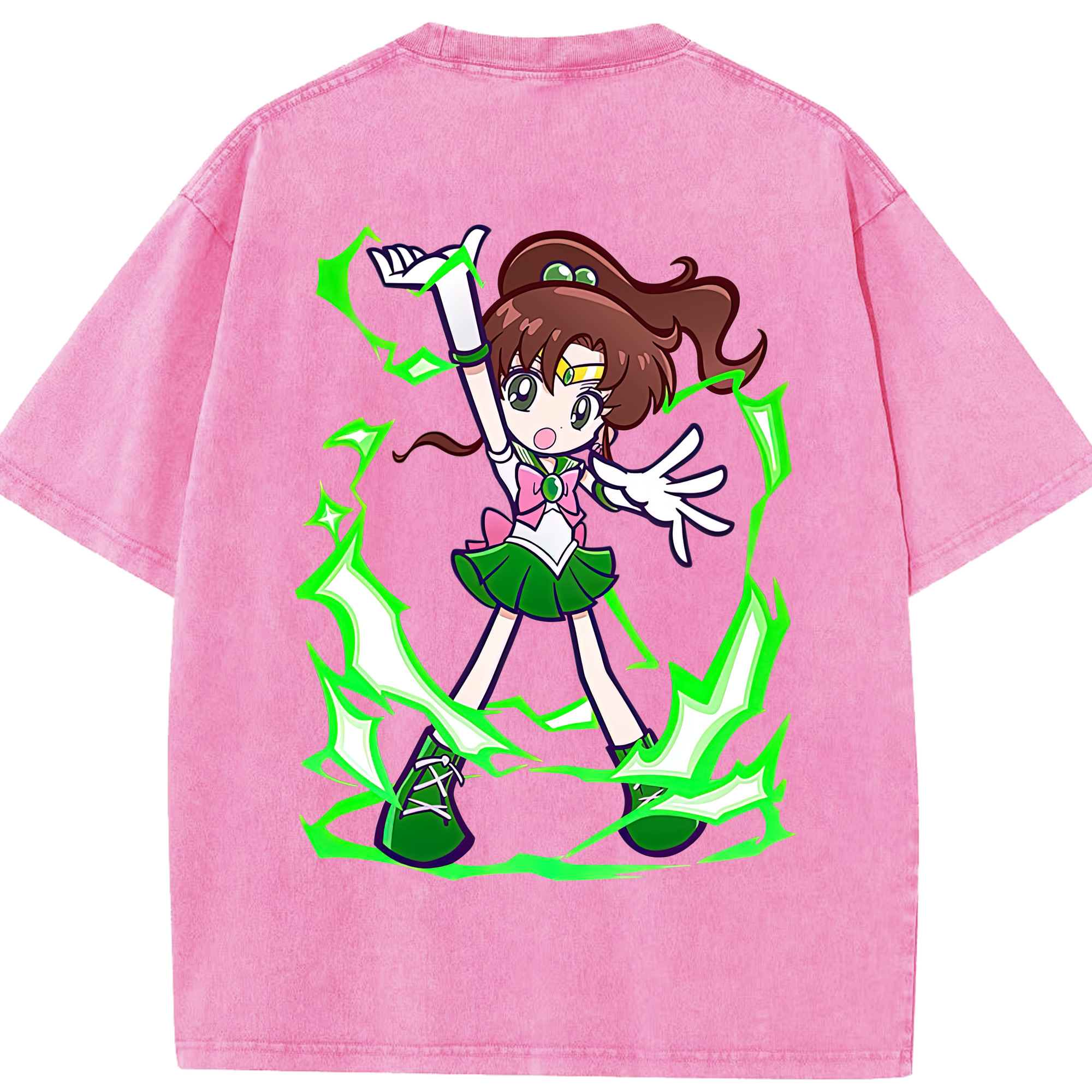 （画像用） 美少女戦士セーラームーン 木野 まこと きの まこと Sailor Moon Kino Makoto （セーラージュピター；Sailor Jupiter） 綿100% ヴィンテージ風 半袖Tシャツ（背面プリント）